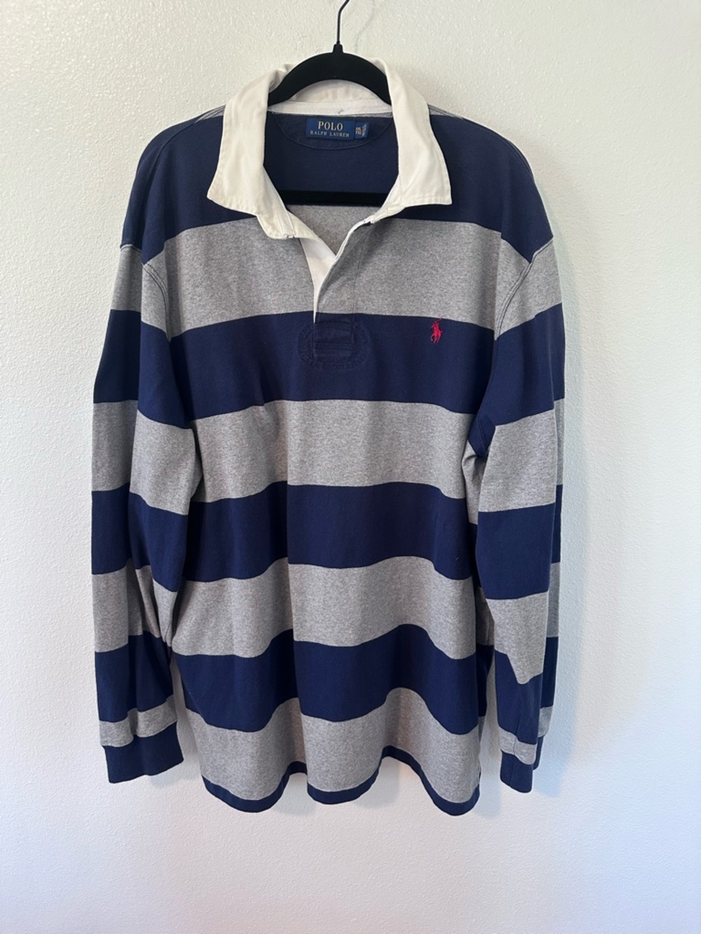 Ralph Lauren Navy, Gray & White Striped Rugby Shirt